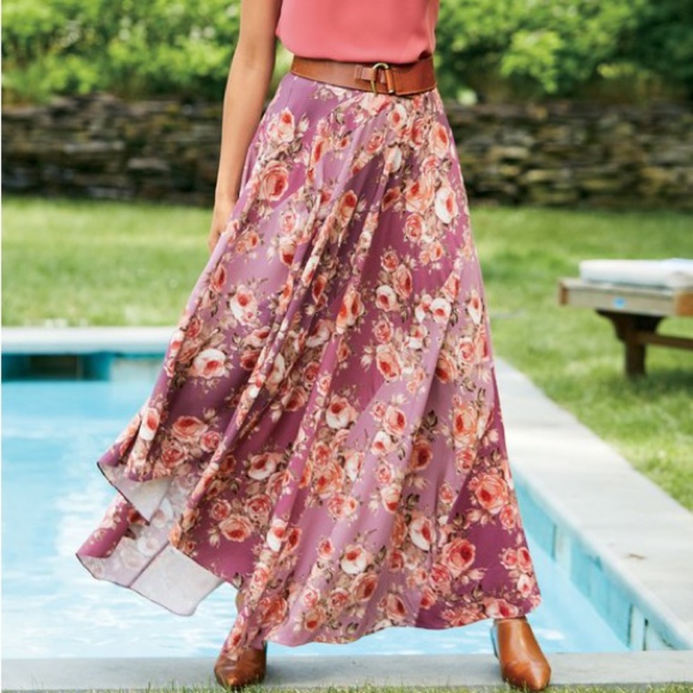 Soft Surroundings Floral Asymmetrical Maxi Skirt